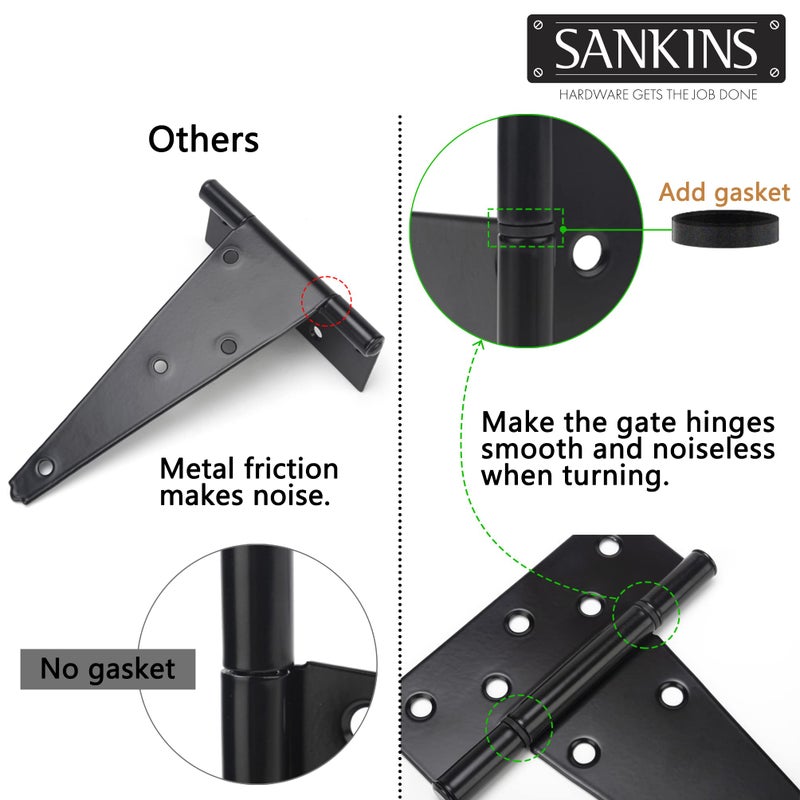 SANKINS مفصلات باب سقيفة على شكل حرف T مقاس 8 بوصة من SANKINS شديدة التحمل، مفصل تي شيرت أسود للأسوار الخشبية، باب الفناء، بوابات باب الحظيرة، أجهزة مطاوع مقاومة للصدأ، قطعتان - Image 3